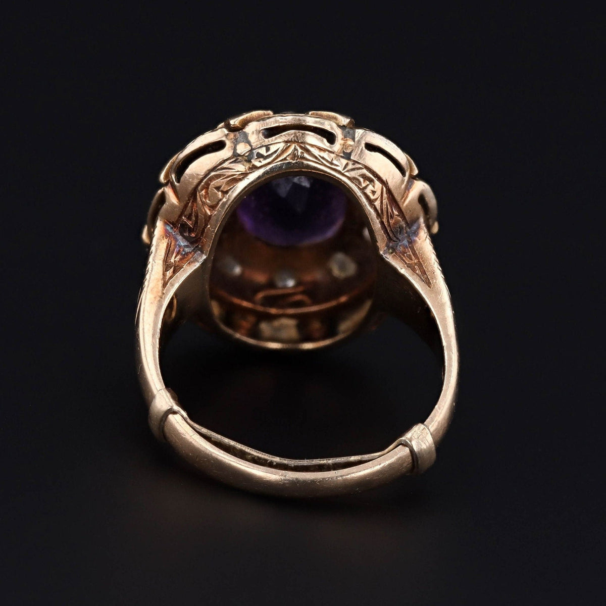 Antique Amethyst Diamond &amp; Enamel Ring | 14k Gold Amethyst Ring - Trademark Antiques