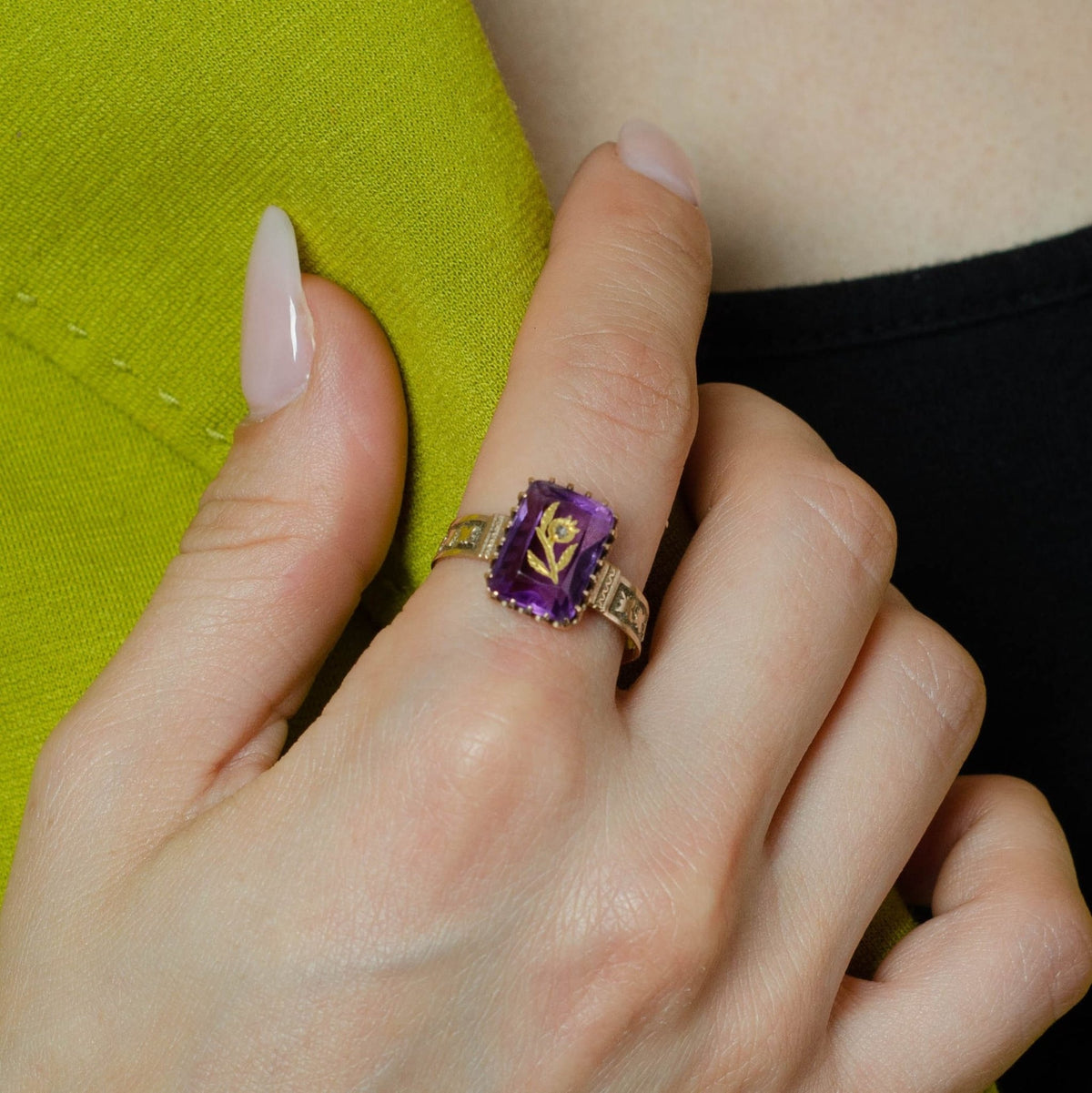 Antique Amethyst &amp; Diamond Ring | Rose of Sharon Ring - Trademark Antiques