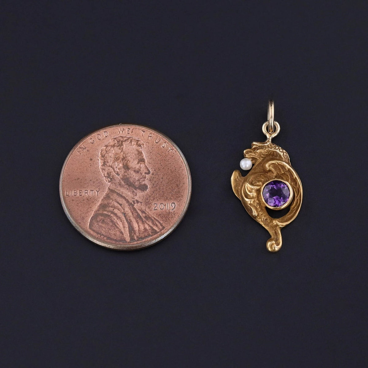 Antique Amethyst Dragon Charm of 10k Gold - Trademark Antiques