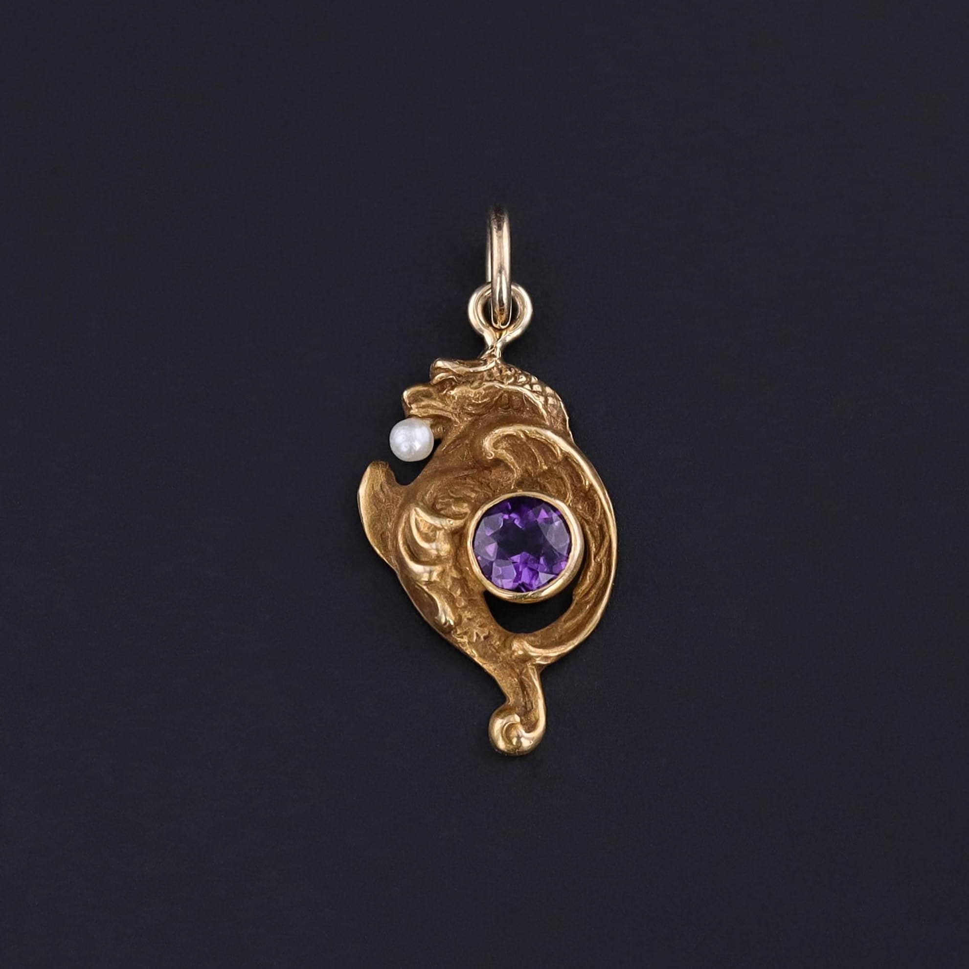 Antique Amethyst Dragon Charm of 10k Gold - Trademark Antiques