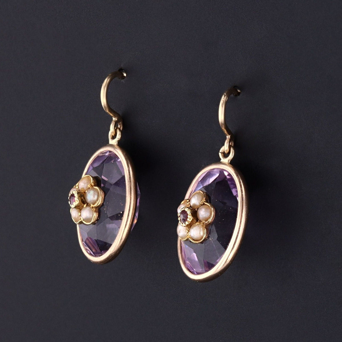 Antique Amethyst Flower Conversion Earrings of 14k Gold - Trademark Antiques