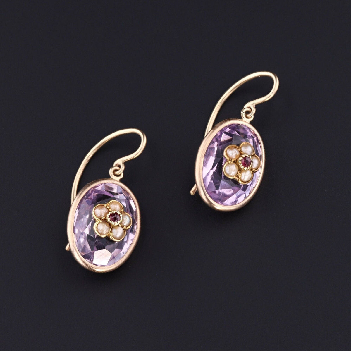 Antique Amethyst Flower Conversion Earrings of 14k Gold - Trademark Antiques
