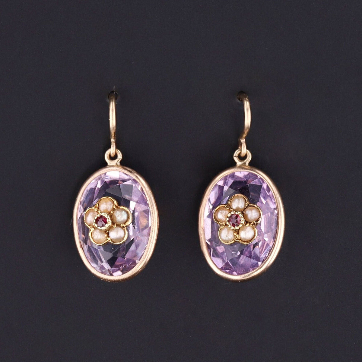 Antique Amethyst Flower Conversion Earrings of 14k Gold - Trademark Antiques