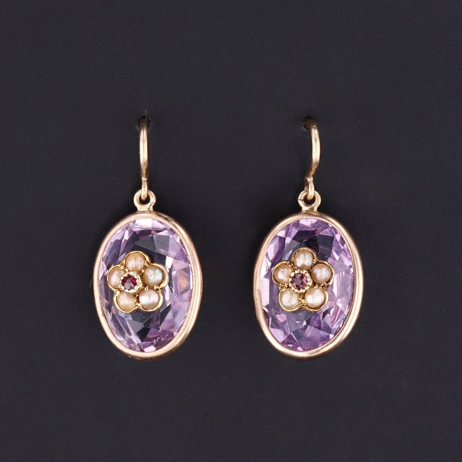 Antique Amethyst Flower Conversion Earrings of 14k Gold - Trademark Antiques