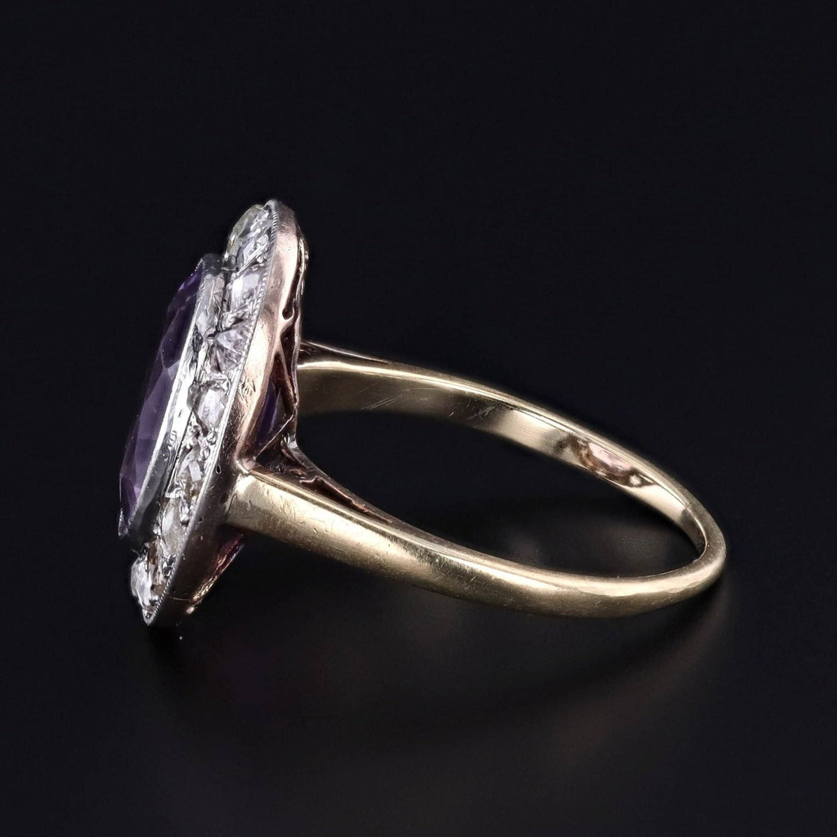 Antique Amethyst Halo Ring of Platinum &amp; 14k Gold - Trademark Antiques
