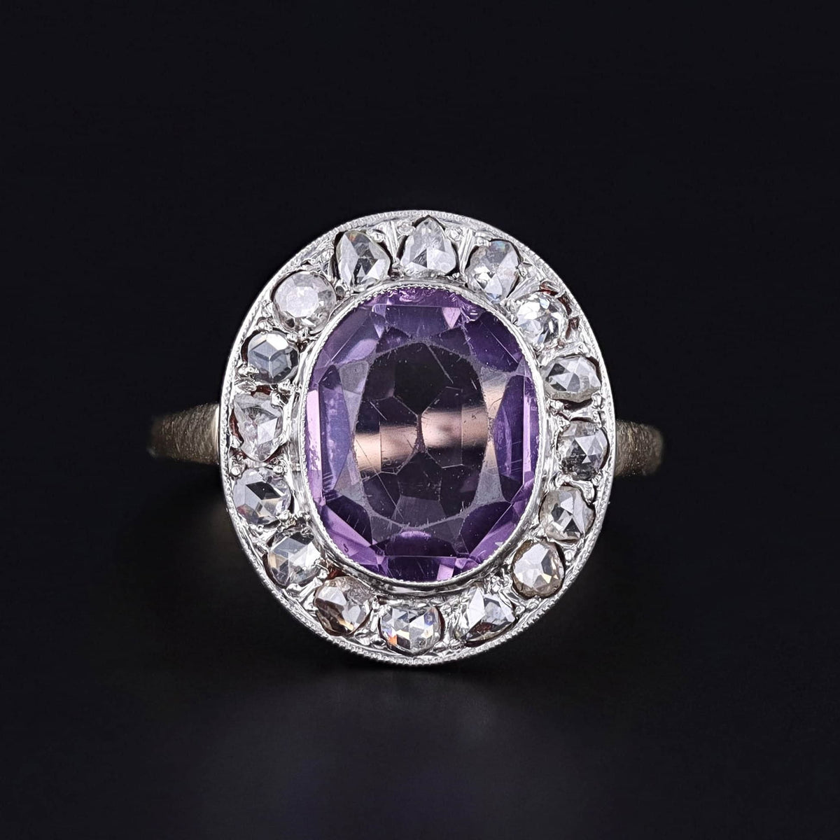 Antique Amethyst Halo Ring of Platinum &amp; 14k Gold - Trademark Antiques