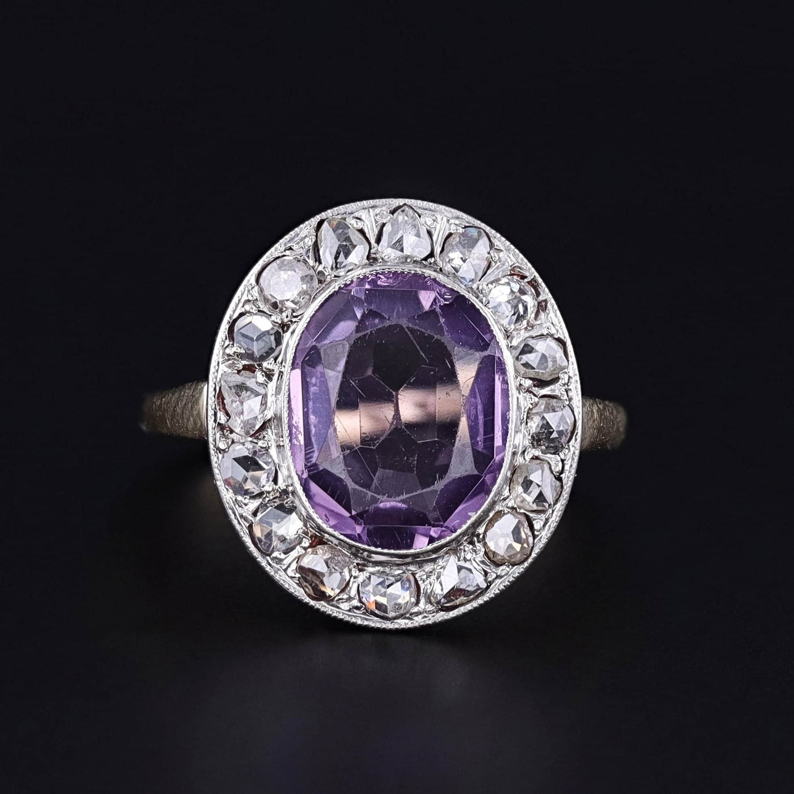 Antique Amethyst Halo Ring of Platinum & 14k Gold - Trademark Antiques