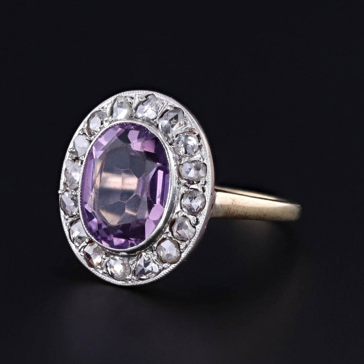 Antique Amethyst Halo Ring of Platinum &amp; 14k Gold - Trademark Antiques