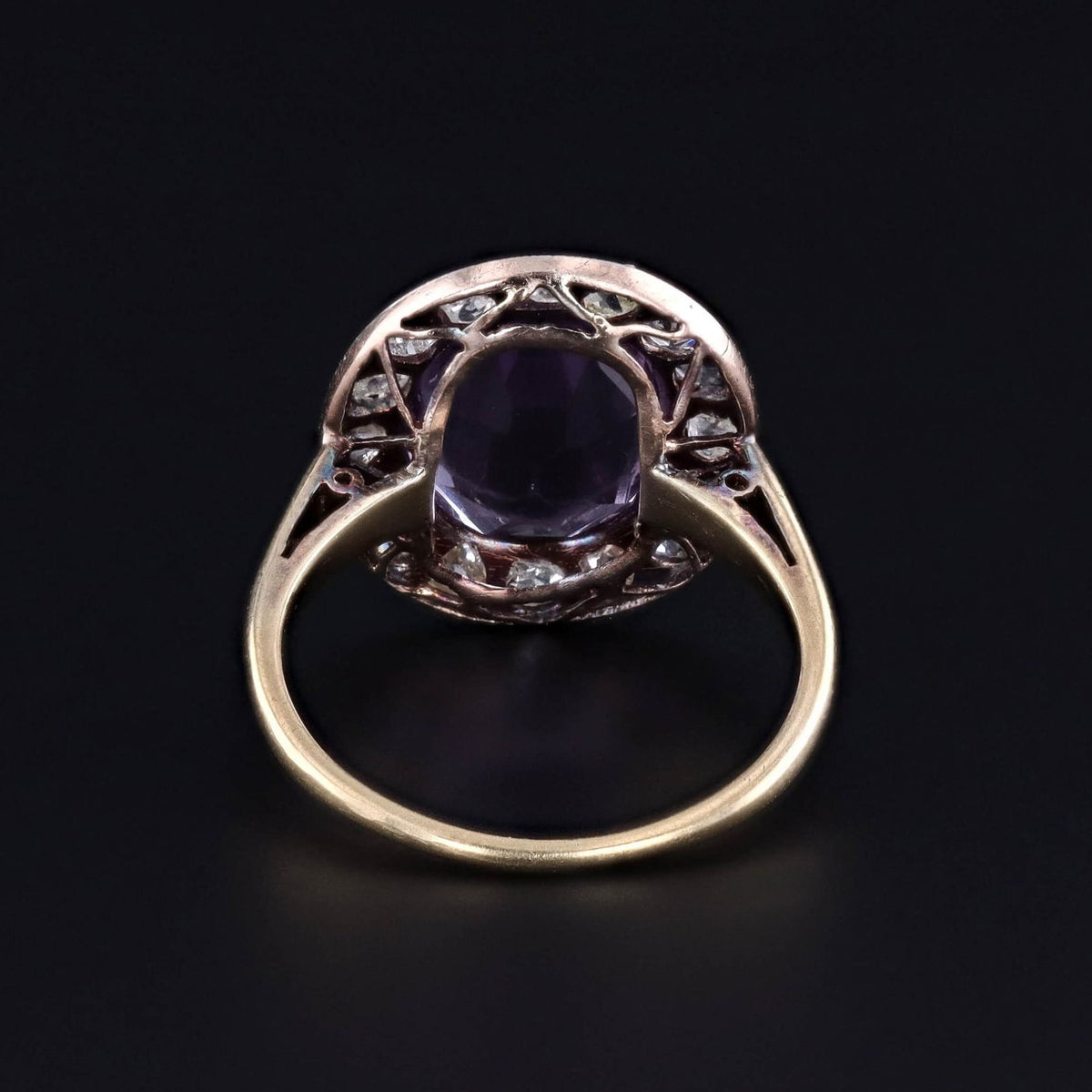 Antique Amethyst Halo Ring of Platinum &amp; 14k Gold - Trademark Antiques