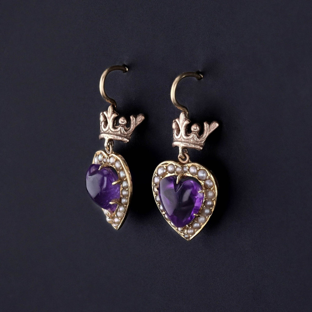 Antique Amethyst Heart Earrings of 14k Gold - Trademark Antiques