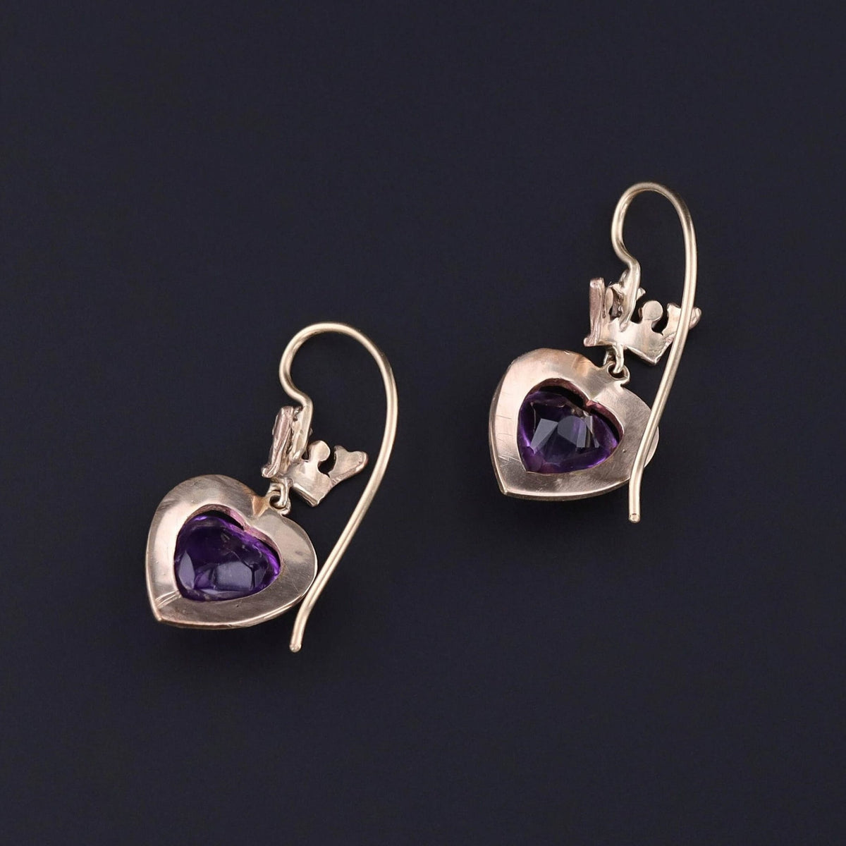 Antique Amethyst Heart Earrings of 14k Gold - Trademark Antiques