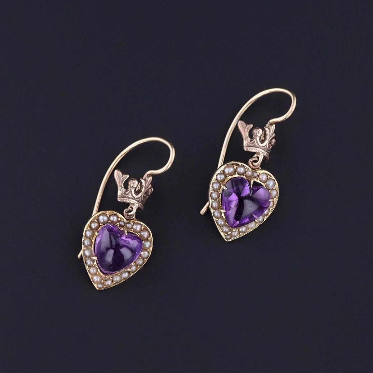 Antique Amethyst Heart Earrings of 14k Gold - Trademark Antiques