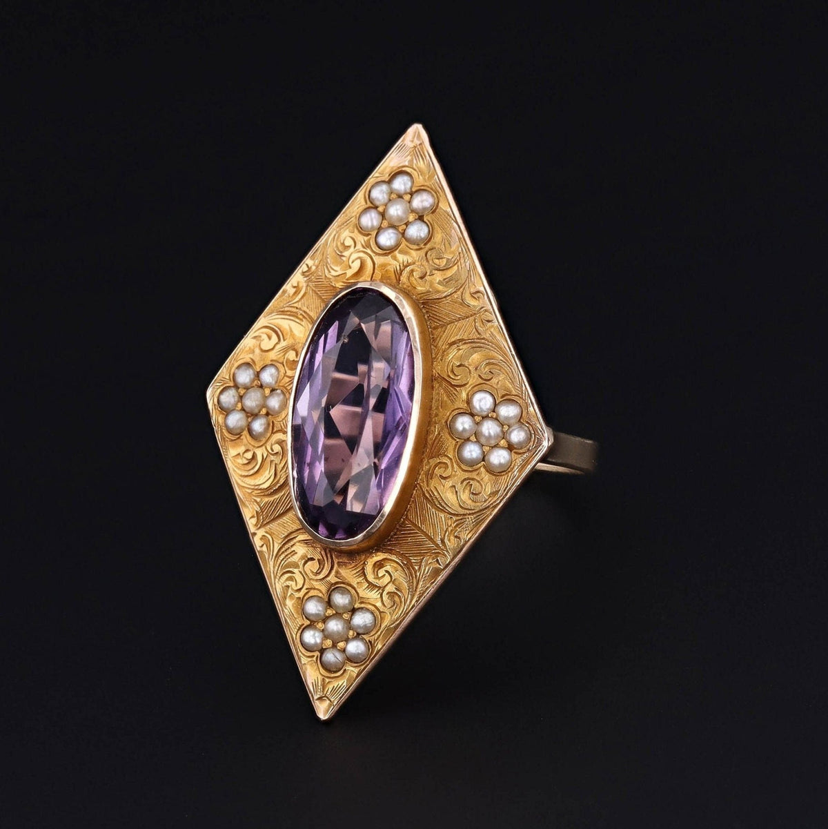 Antique Amethyst Ring | Amethyst &amp; Pearl Ring - Trademark Antiques