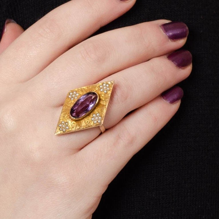 Antique Amethyst Ring | Amethyst &amp; Pearl Ring - Trademark Antiques