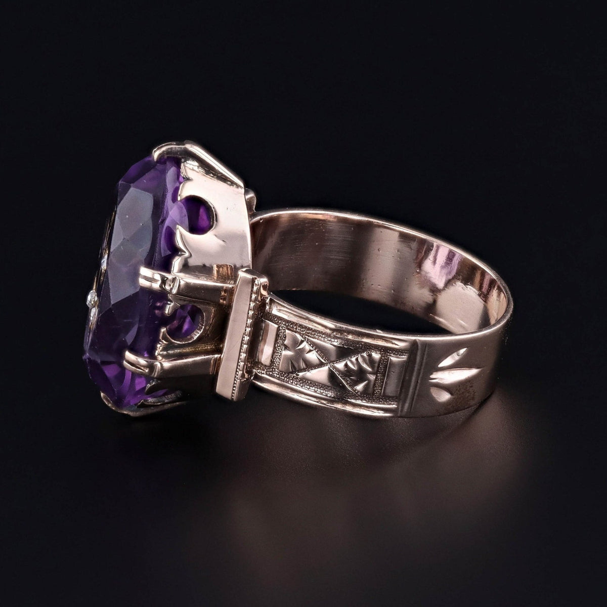 Antique Amethyst Rose of Sharon Ring of 9ct Gold - Trademark Antiques