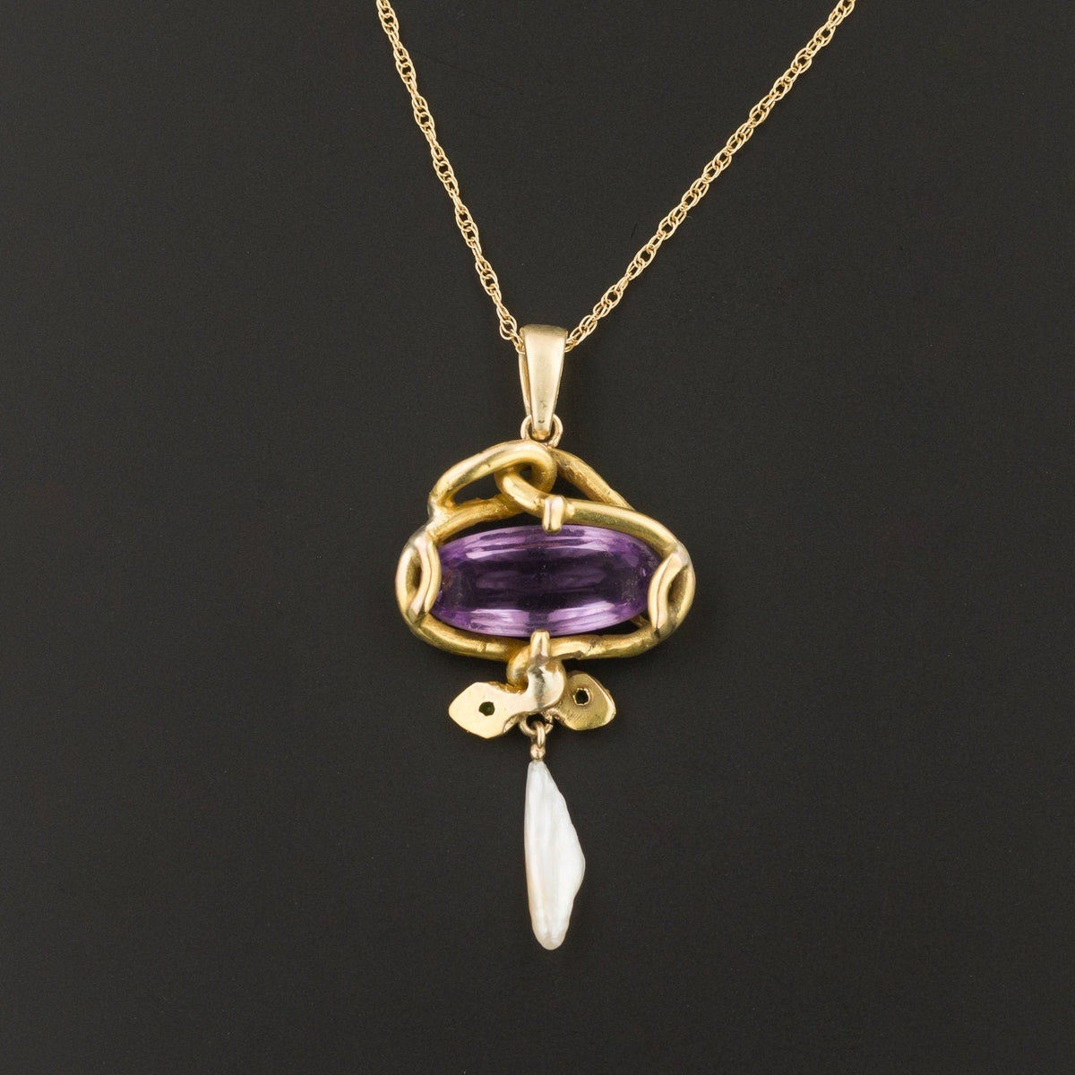 Antique Amethyst Snake Pendant of 14k Gold - Trademark Antiques