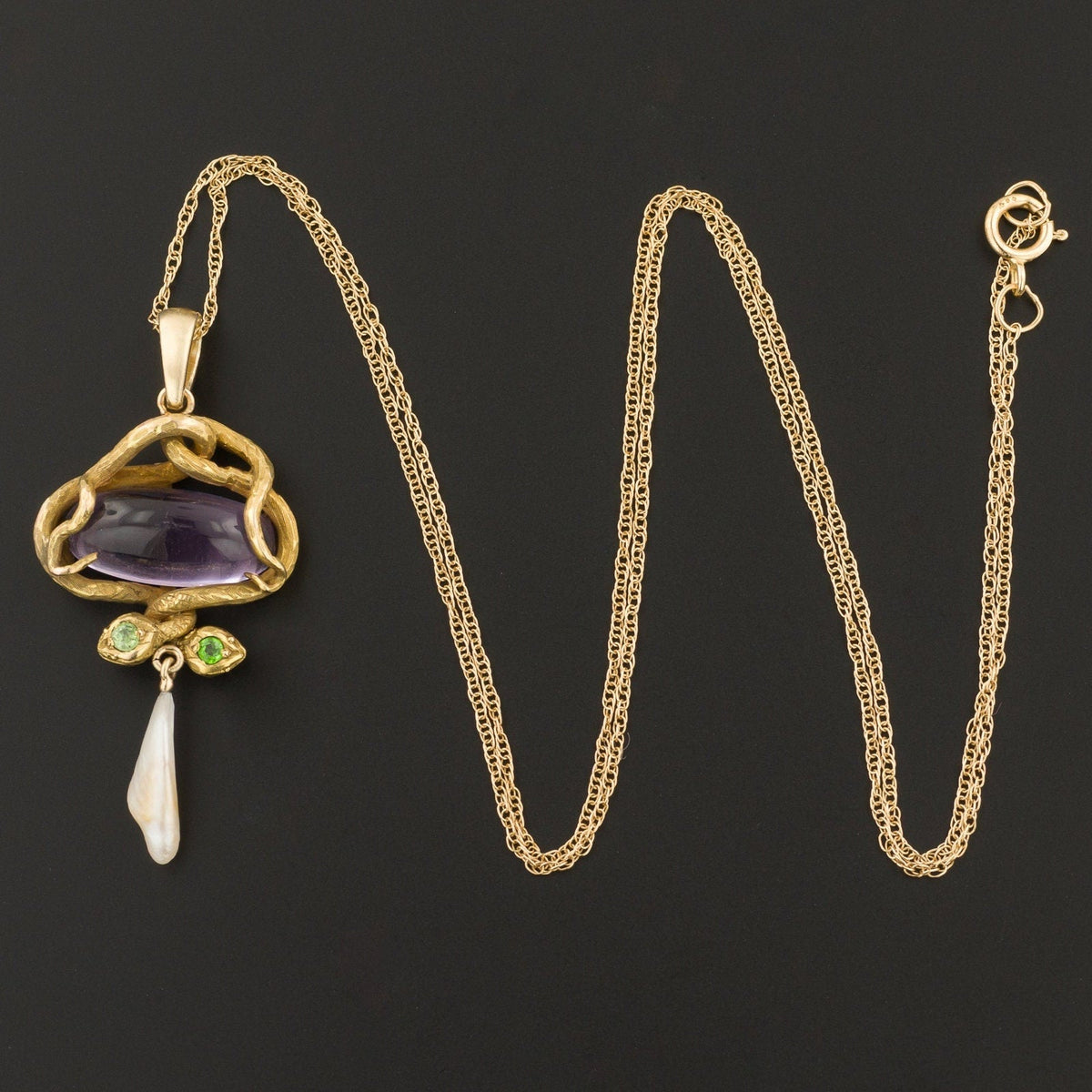 Antique Amethyst Snake Pendant of 14k Gold - Trademark Antiques