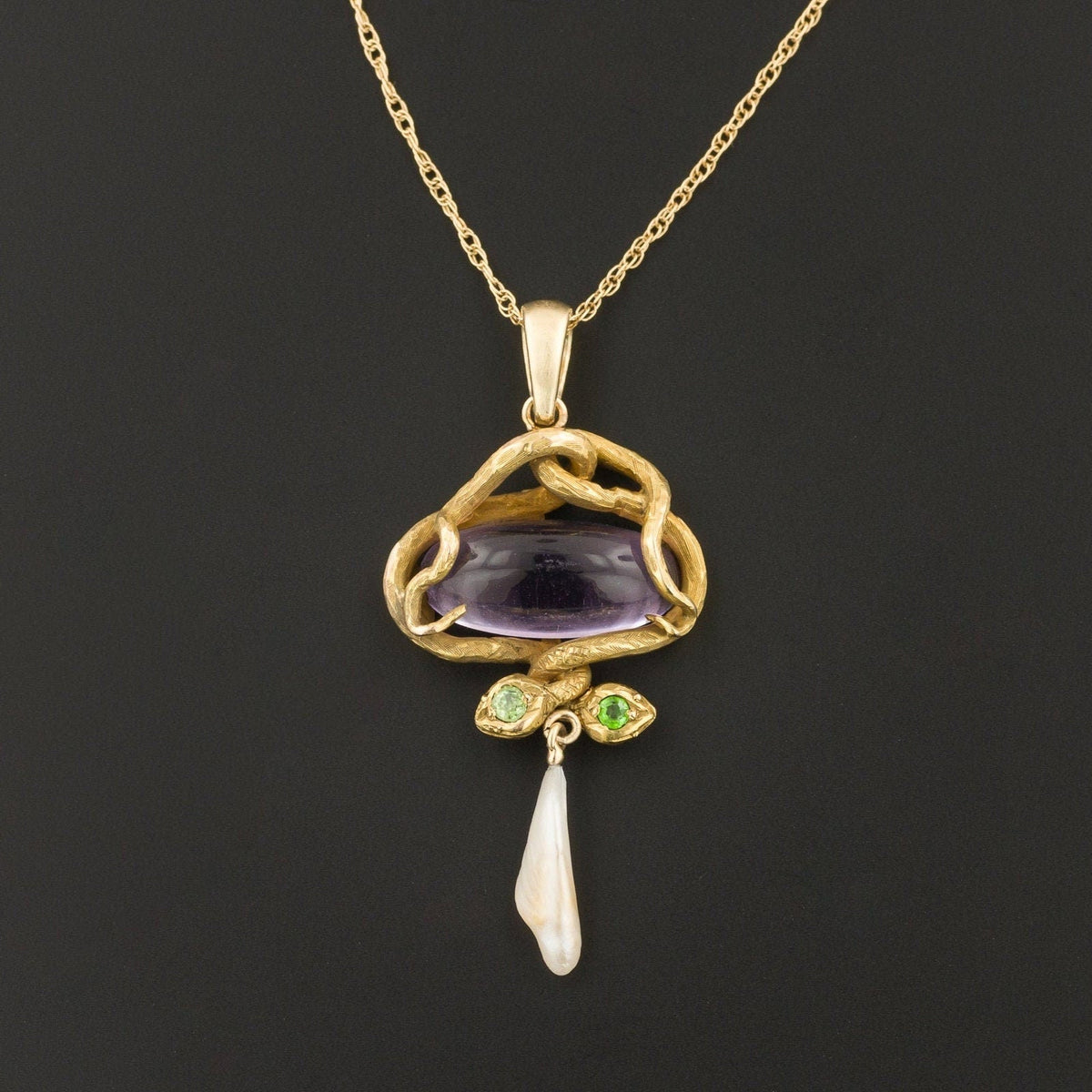 Antique Amethyst Snake Pendant of 14k Gold - Trademark Antiques