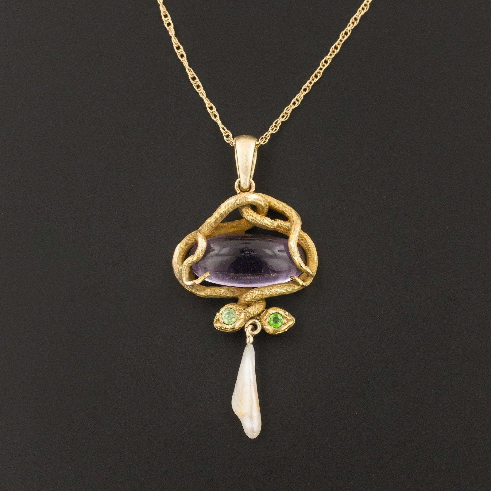 Antique Amethyst Snake Pendant of 14k Gold - Trademark Antiques