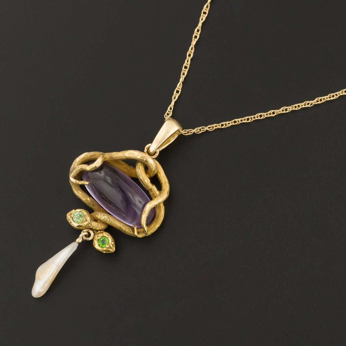 Antique Amethyst Snake Pendant of 14k Gold - Trademark Antiques