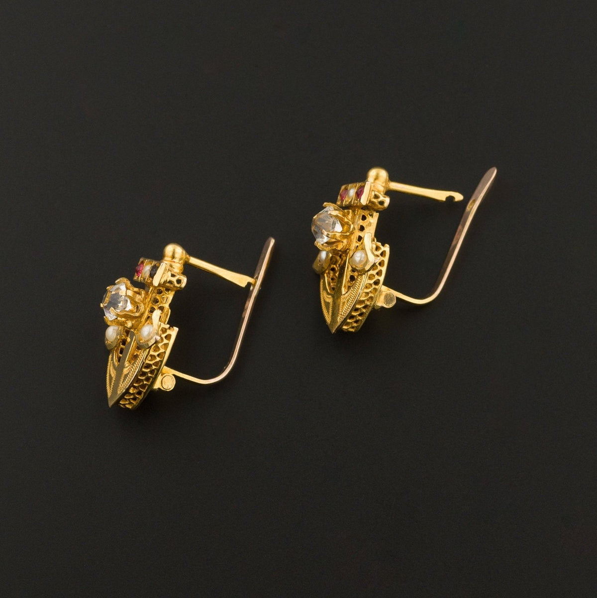 Antique Anchor Earrings | 14k Gold Anchor Earrings with Paste Accents - Trademark Antiques