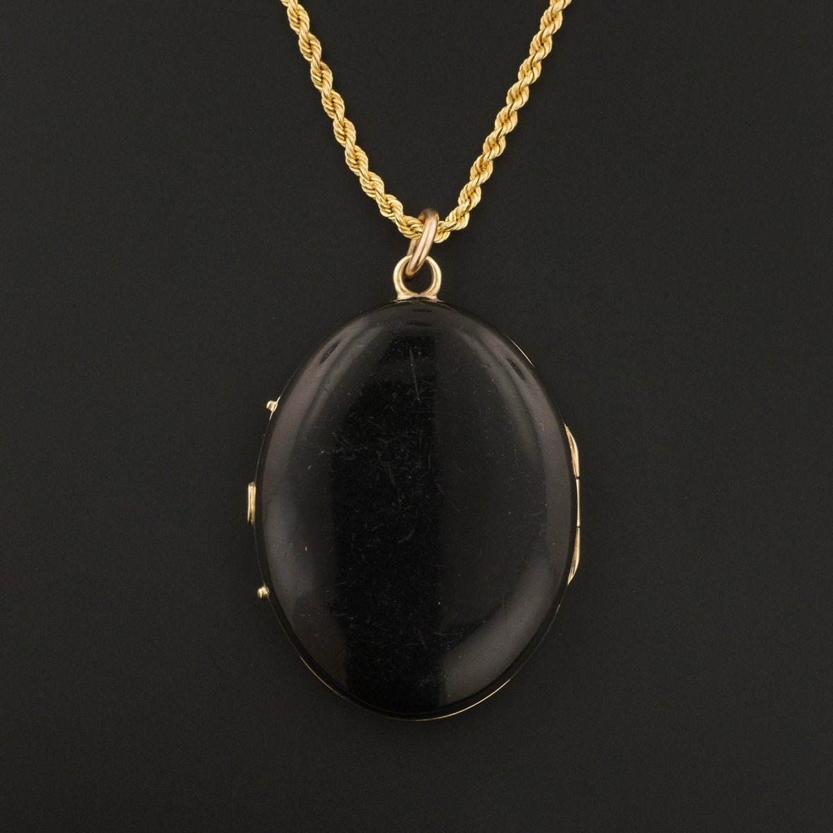 Antique Anchor Locket | Antique Black Enamel Locket - Trademark Antiques
