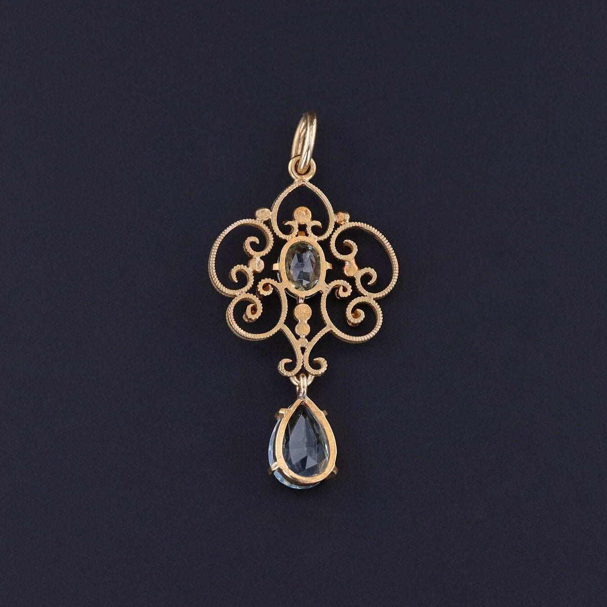 Antique Aquamarine Lavalier Pendant of 15ct Gold - Trademark Antiques