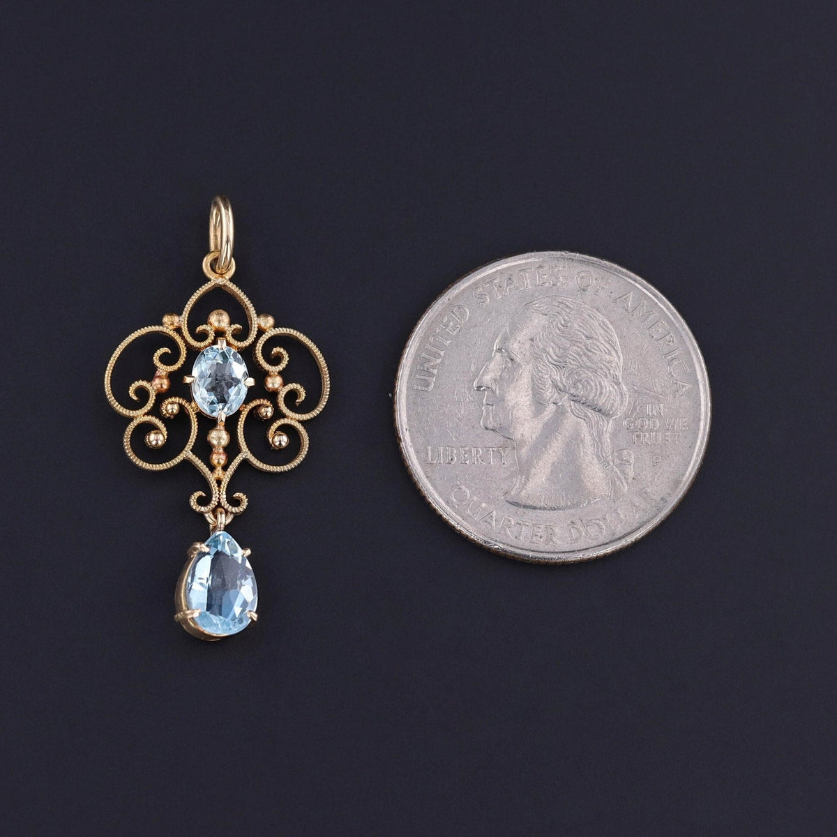 Antique Aquamarine Lavalier Pendant of 15ct Gold - Trademark Antiques