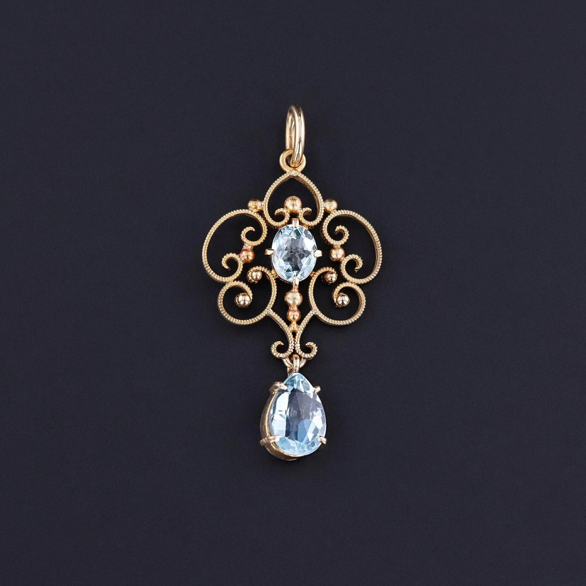 Antique Aquamarine Lavalier Pendant of 15ct Gold - Trademark Antiques