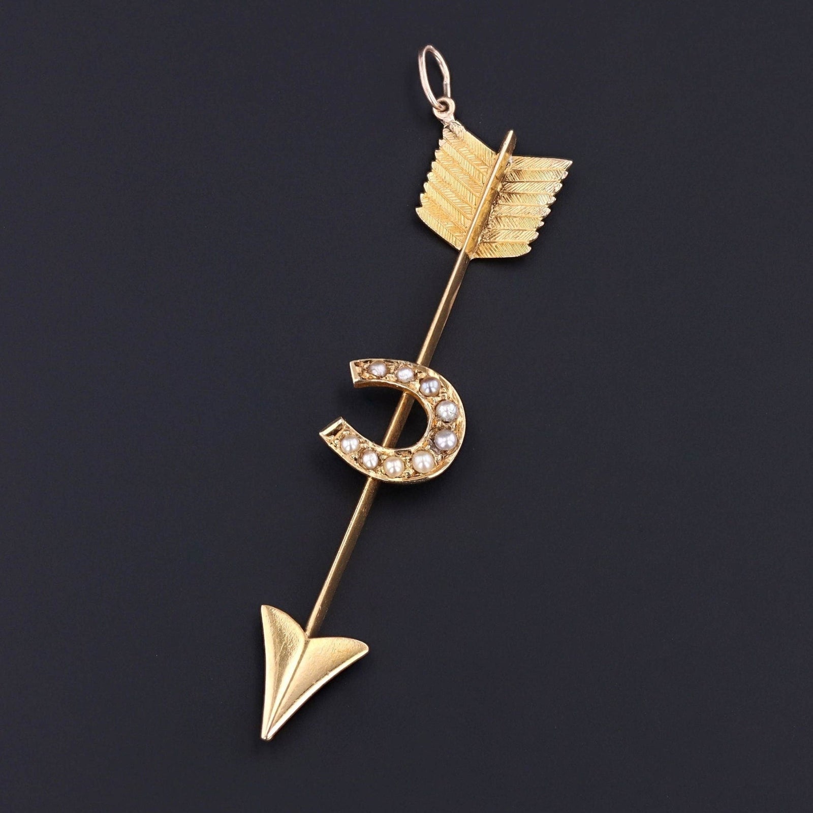 Antique Arrow Pendant | 14k Gold and Pearl Pendant - Trademark Antiques