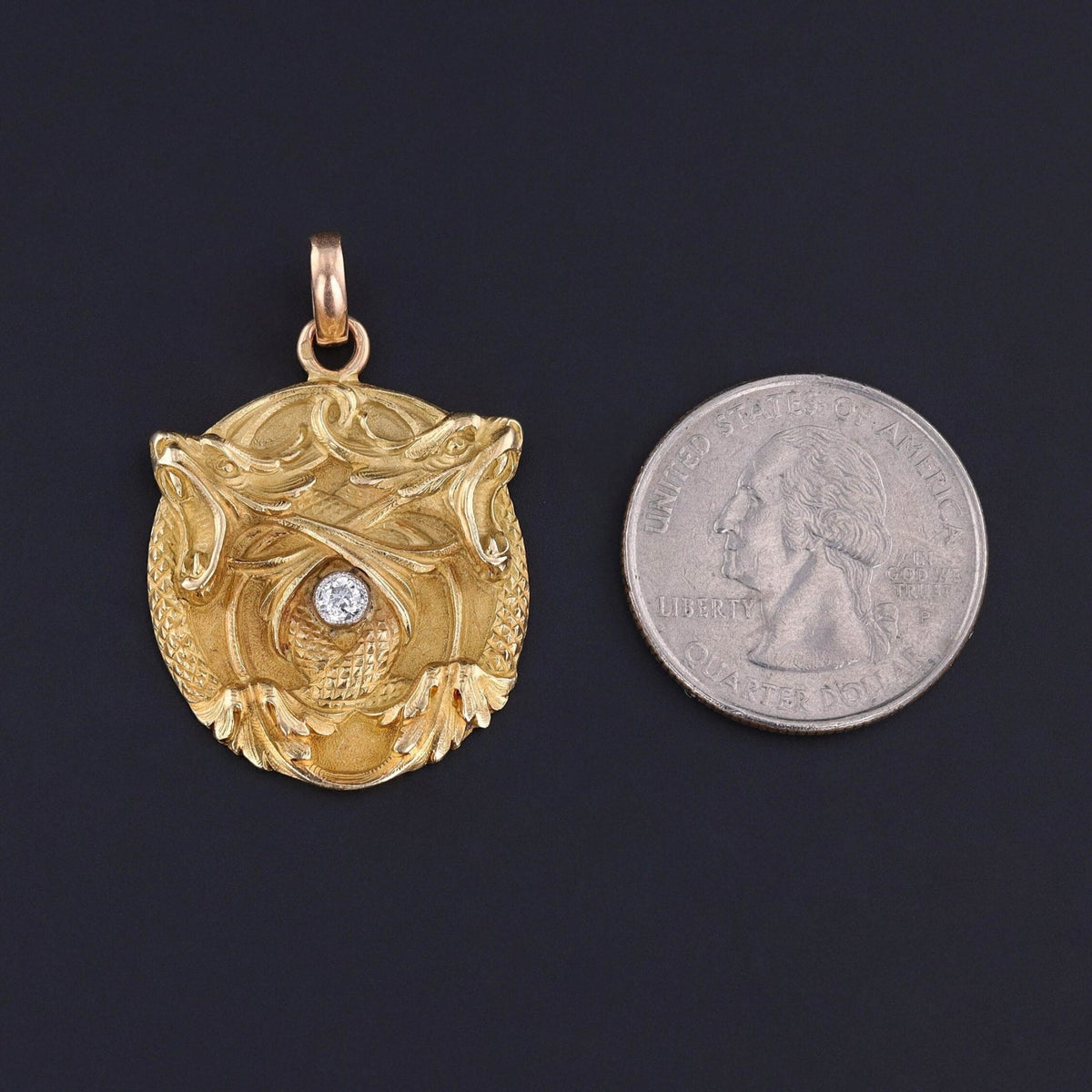 Antique Art Nouveau Double Dragon Pendant of 18k Gold - Trademark Antiques