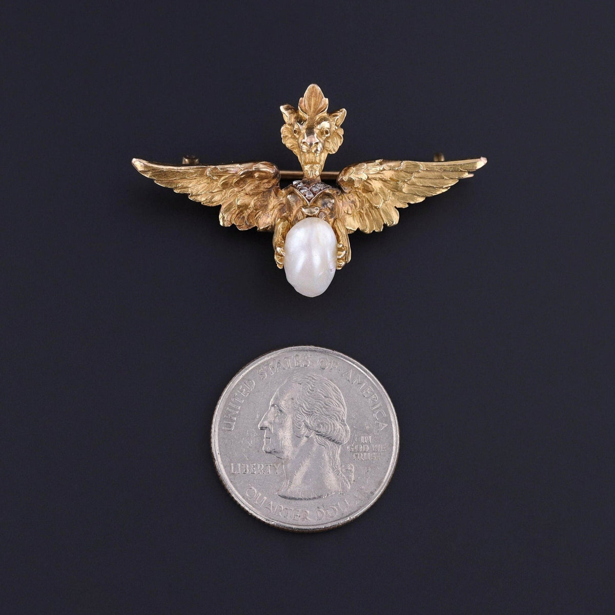 Antique Art Nouveau Griffin Brooch of 18k Gold - Trademark Antiques