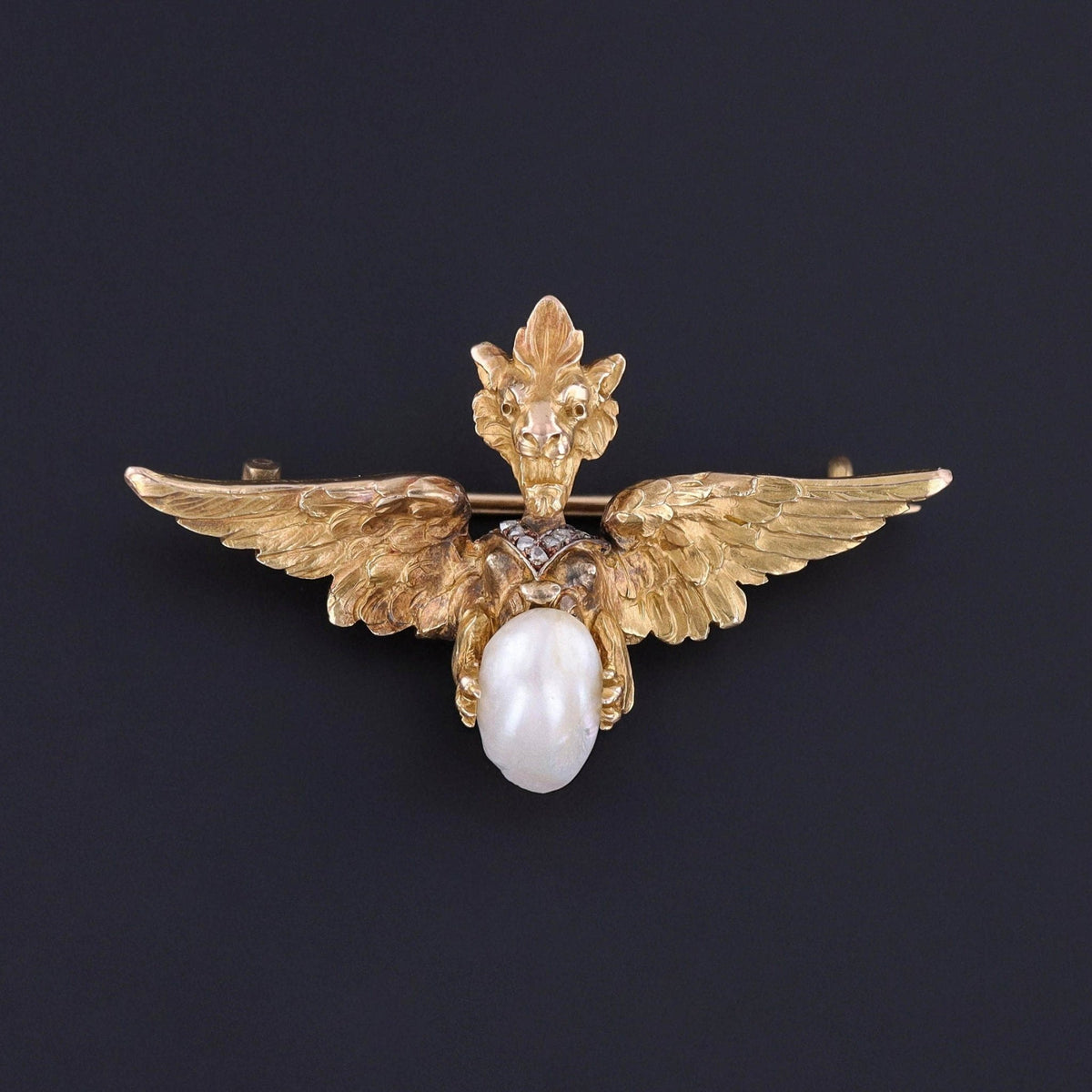 Antique Art Nouveau Griffin Brooch of 18k Gold - Trademark Antiques