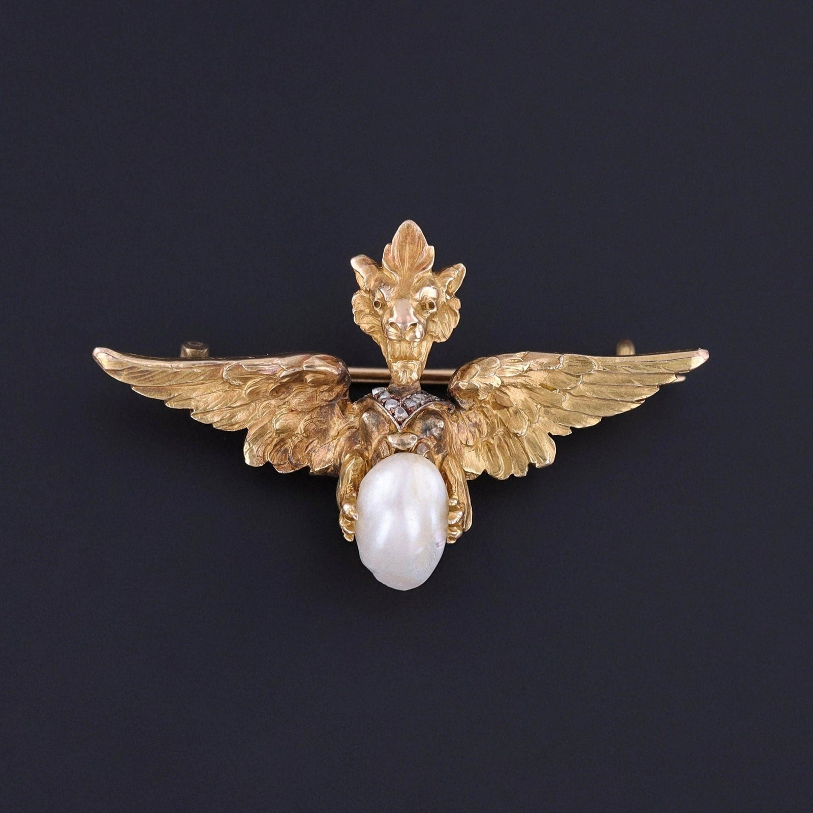 Antique Art Nouveau Griffin Brooch of 18k Gold - Trademark Antiques