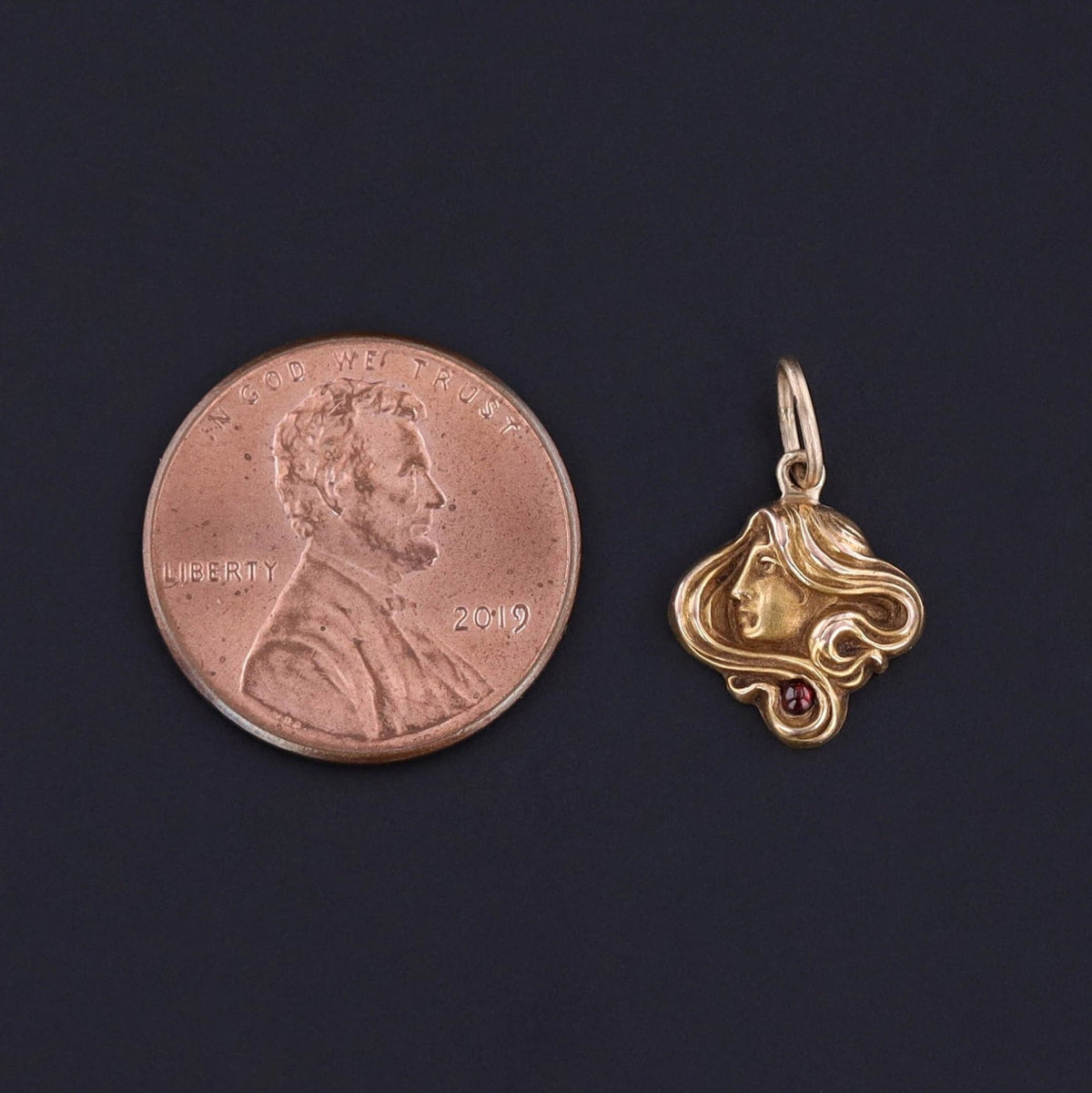 Antique Art Nouveau Woman Charm of 14k Gold - Trademark Antiques
