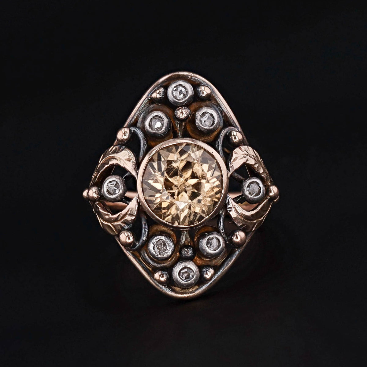 Antique Arts &amp; Crafts Yellow Zircon and Diamond Ring - Trademark Antiques