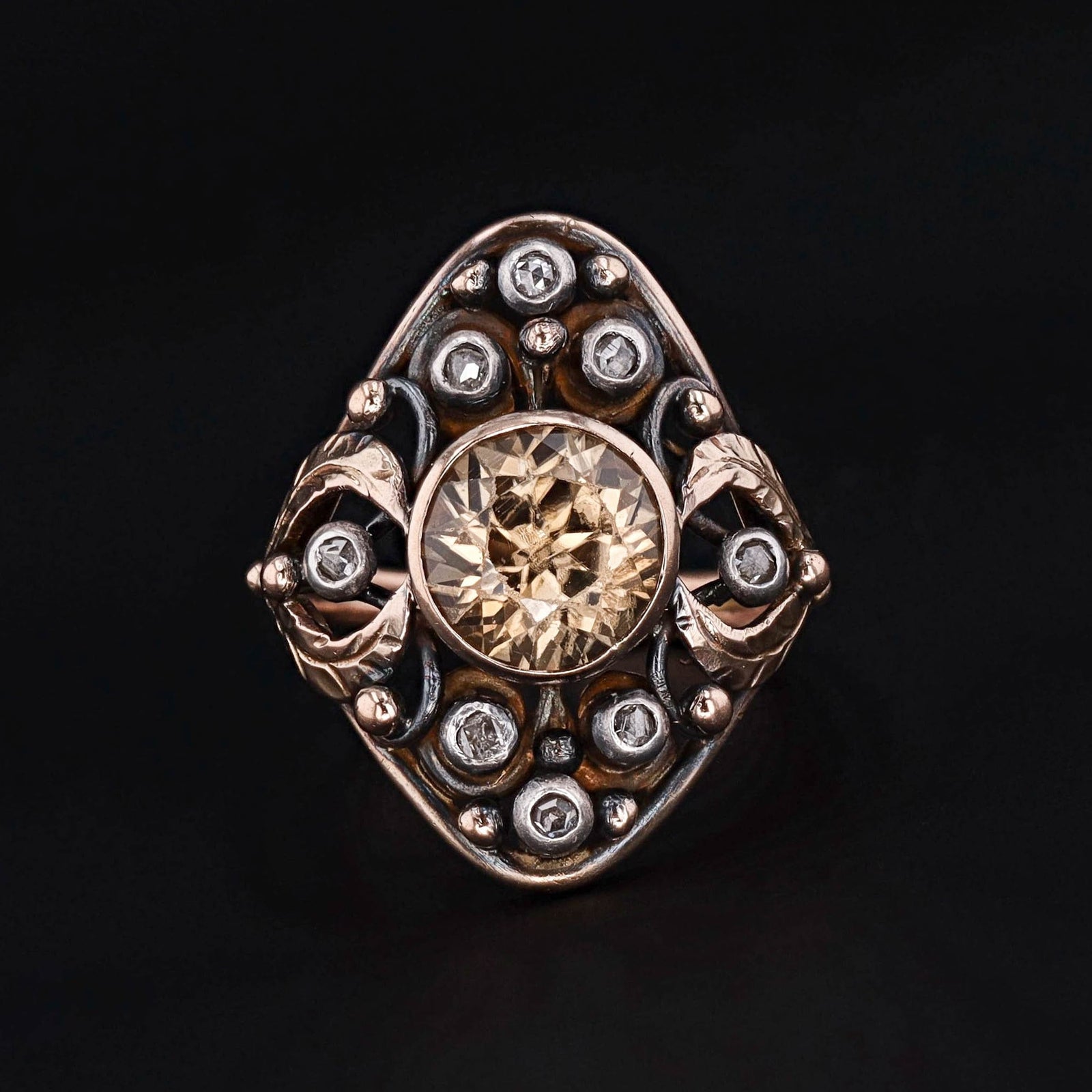 Antique Arts & Crafts Yellow Zircon and Diamond Ring - Trademark Antiques