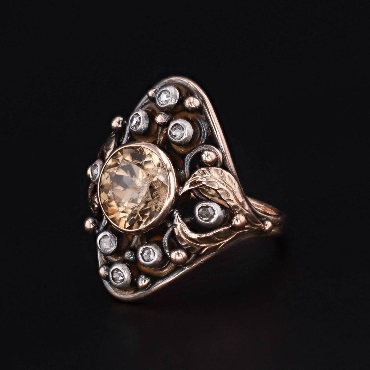 Antique Arts &amp; Crafts Yellow Zircon and Diamond Ring - Trademark Antiques