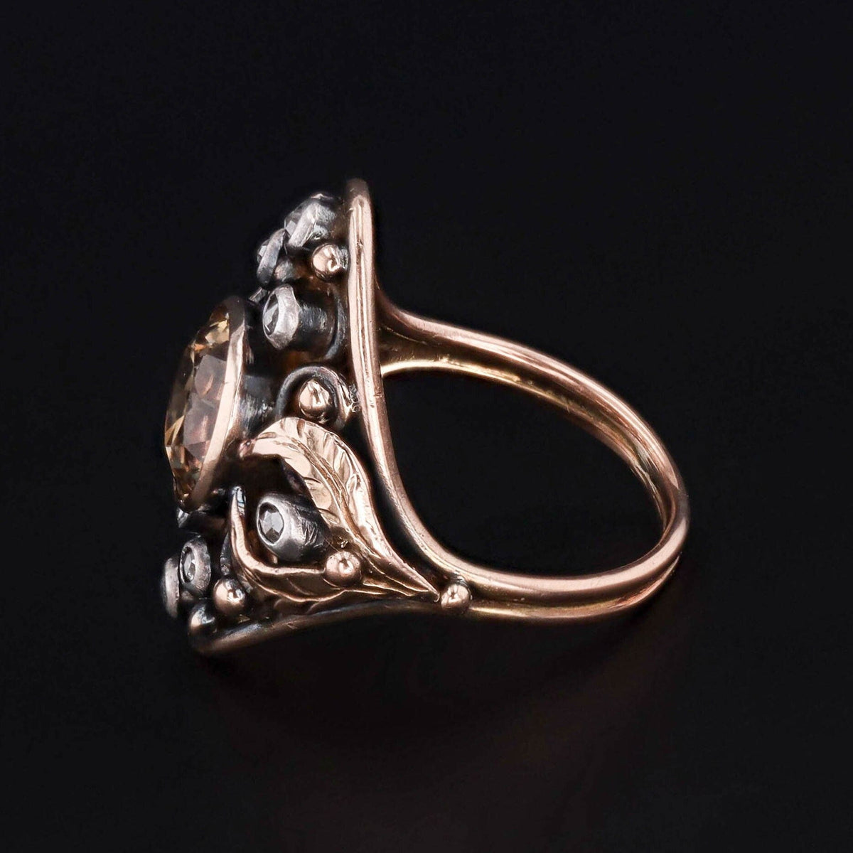 Antique Arts &amp; Crafts Yellow Zircon and Diamond Ring - Trademark Antiques