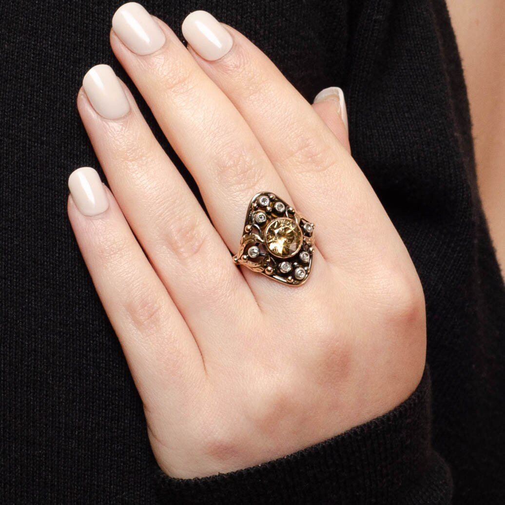 Antique Arts &amp; Crafts Yellow Zircon and Diamond Ring - Trademark Antiques