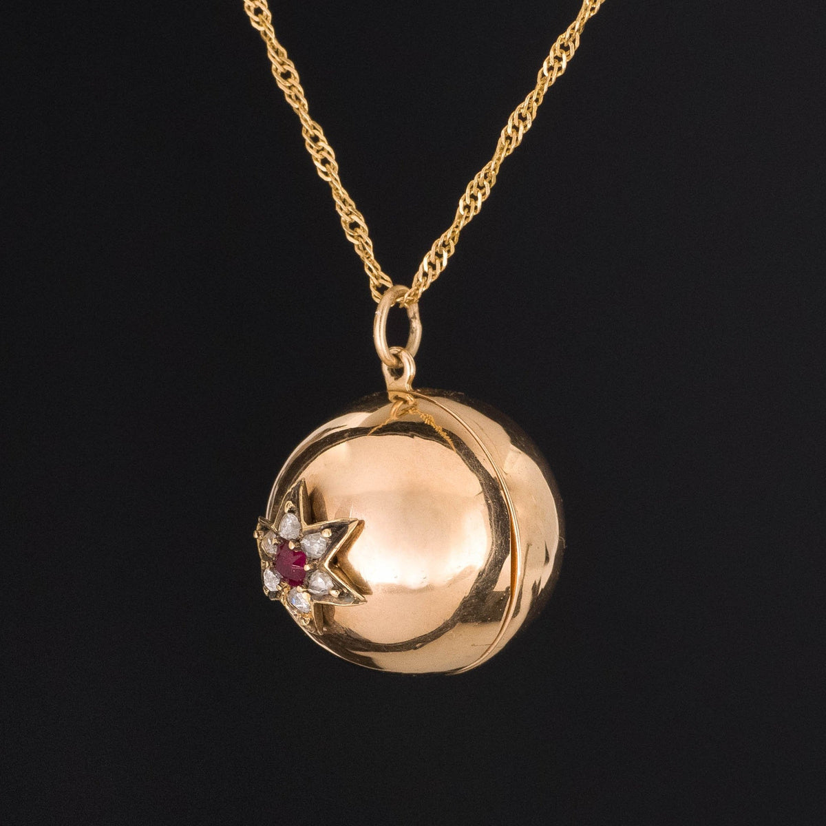 Antique Ball Locket | Antique Diamond &amp; Ruby Locket - Trademark Antiques