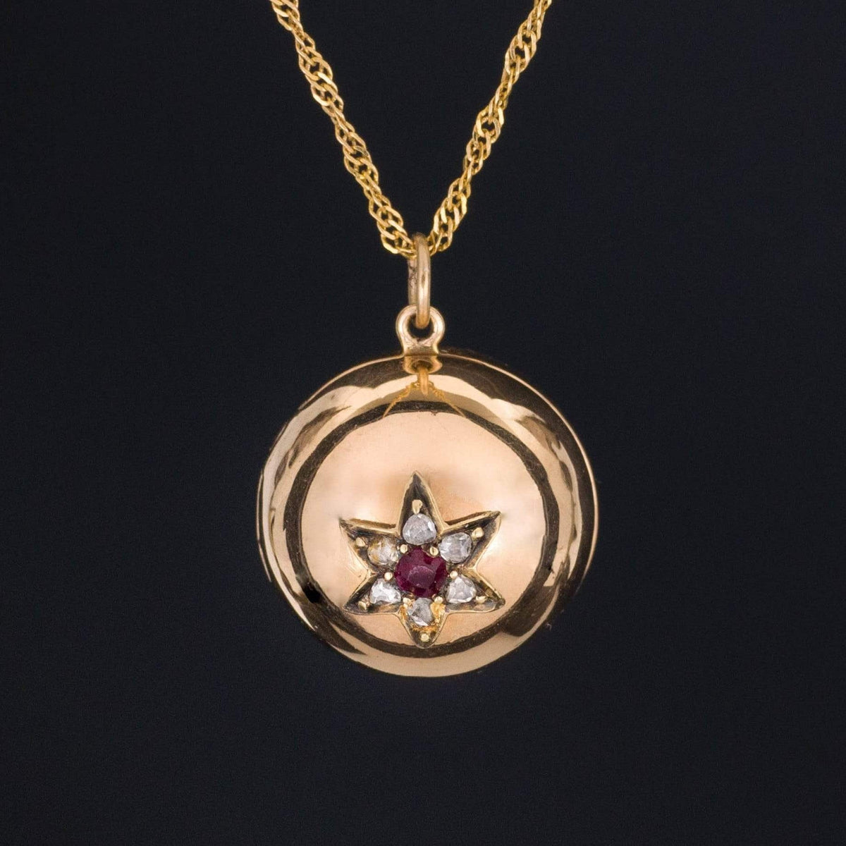 Antique Ball Locket | Antique Diamond &amp; Ruby Locket - Trademark Antiques