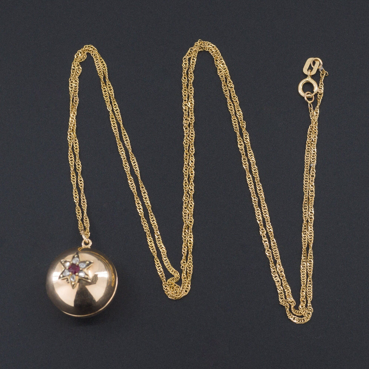 Antique Ball Locket | Antique Diamond &amp; Ruby Locket - Trademark Antiques