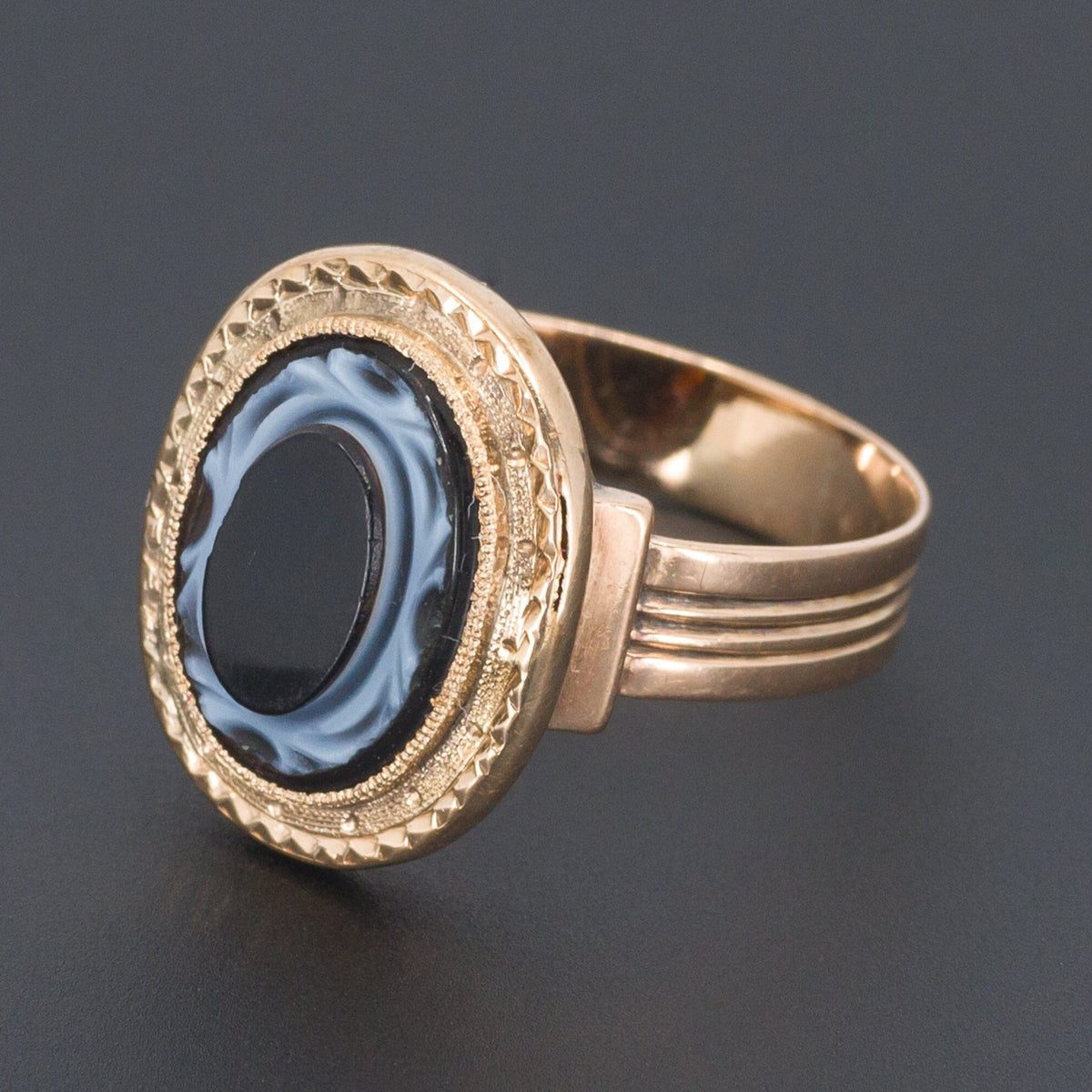 Antique Banded Agate Ring | Carved Banded Agate Ring - Trademark Antiques