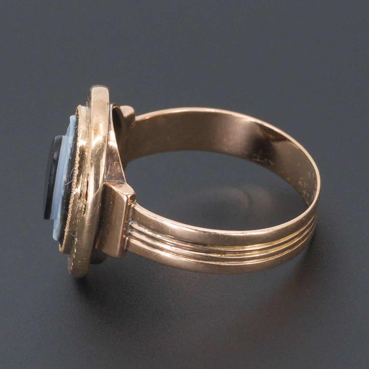 Antique Banded Agate Ring | Carved Banded Agate Ring - Trademark Antiques