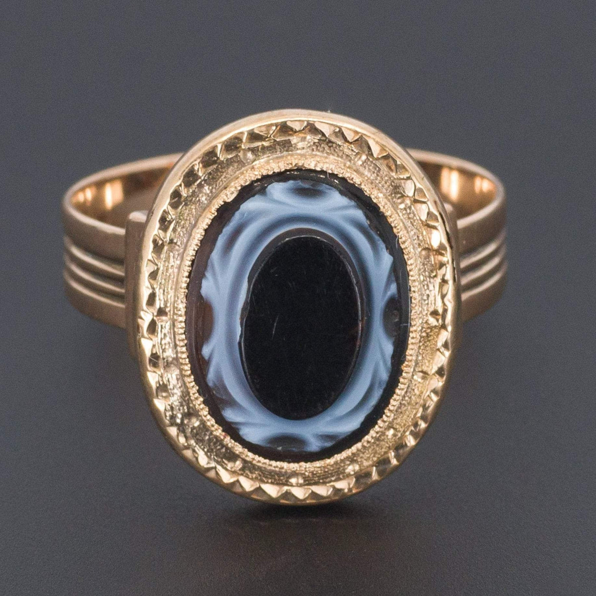 Antique Banded Agate Ring | Carved Banded Agate Ring - Trademark Antiques