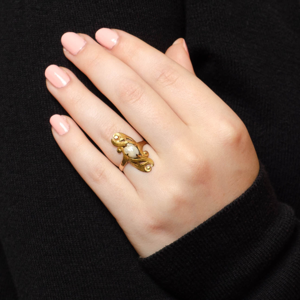 Antique Baroque Pearl Ring of 10k Gold - Trademark Antiques