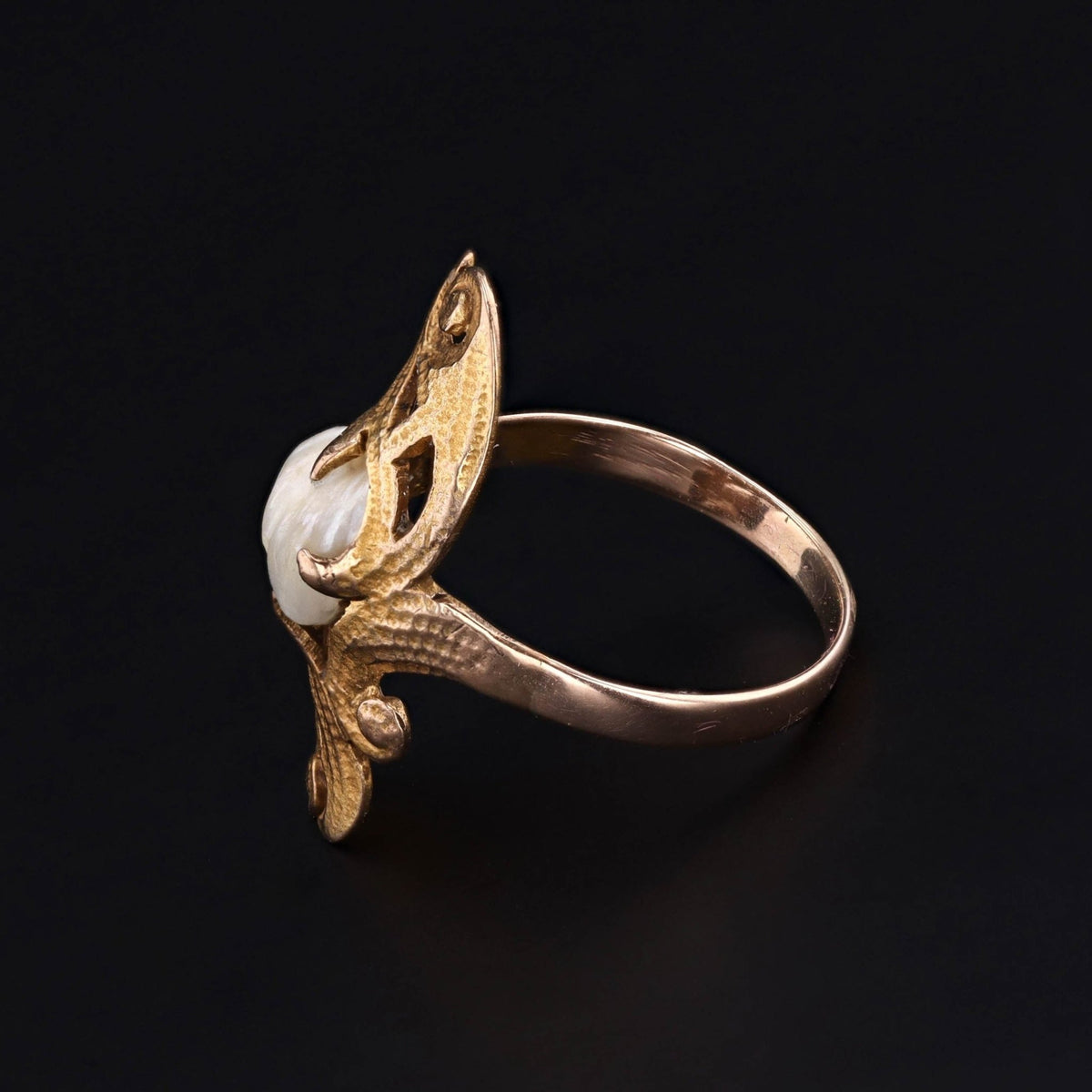 Antique Baroque Pearl Ring of 10k Gold - Trademark Antiques