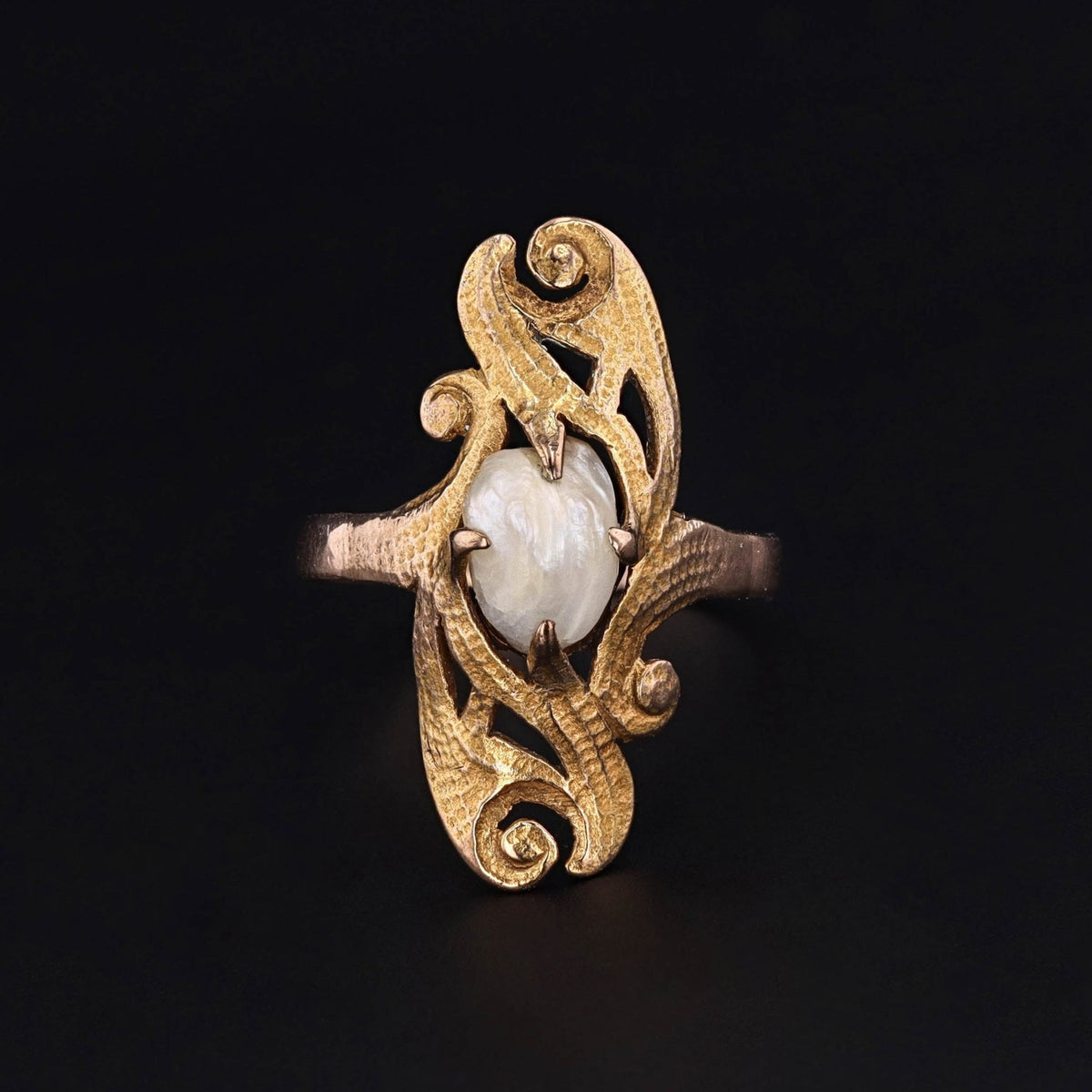 Antique Baroque Pearl Ring of 10k Gold - Trademark Antiques