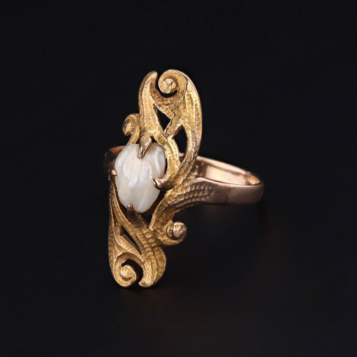 Antique Baroque Pearl Ring of 10k Gold - Trademark Antiques